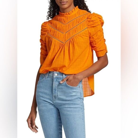 NWT Veronica Beard Frasier 100% Cotton Hot Orange Blouse Lace Size 2 - Picture 6 of 16